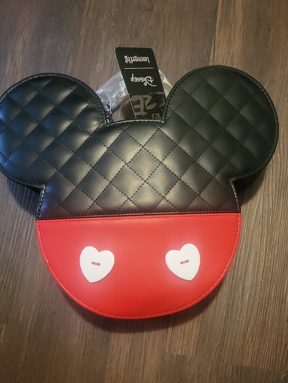 Disney Black Quilted Mickey Ear Crossbody Bag with Red Front